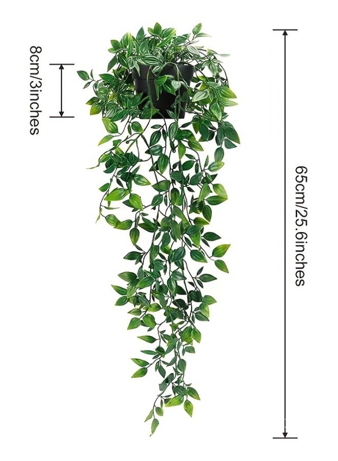 هايدو 2PCS مصنع ماندالا الكروم المعلق صناعيا في وعاء مع فتحات حقيقية أوراق النبات المعلق الوهمي صديق للبيئة مع ديكور الوعاء للمنزل والمكتب رفوف الحديقة الداخلية والخارجية - Image 3