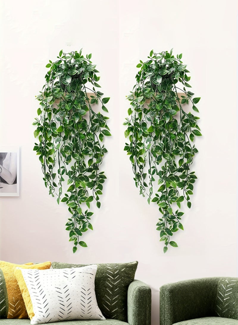هايدو 2PCS مصنع ماندالا الكروم المعلق صناعيا في وعاء مع فتحات حقيقية أوراق النبات المعلق الوهمي صديق للبيئة مع ديكور الوعاء للمنزل والمكتب رفوف الحديقة الداخلية والخارجية - Image 4