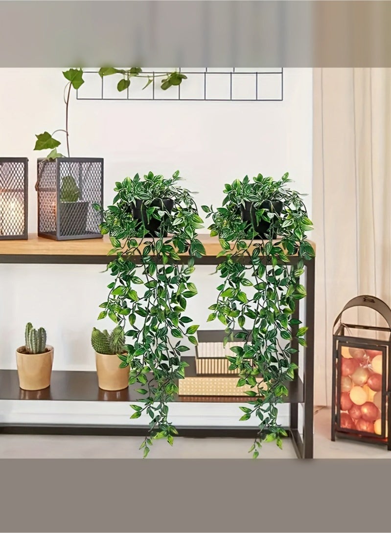 هايدو 2PCS مصنع ماندالا الكروم المعلق صناعيا في وعاء مع فتحات حقيقية أوراق النبات المعلق الوهمي صديق للبيئة مع ديكور الوعاء للمنزل والمكتب رفوف الحديقة الداخلية والخارجية - Image 5