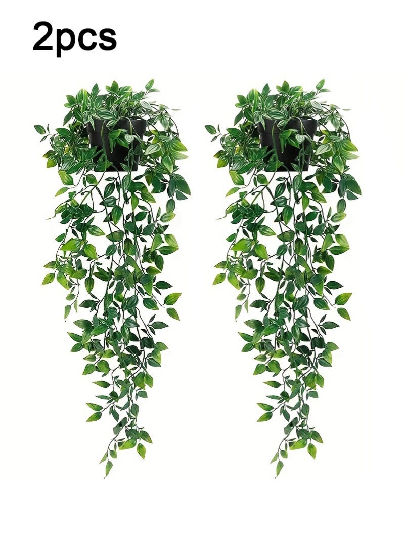 هايدو 2PCS مصنع ماندالا الكروم المعلق صناعيا في وعاء مع فتحات حقيقية أوراق النبات المعلق الوهمي صديق للبيئة مع ديكور الوعاء للمنزل والمكتب رفوف الحديقة الداخلية والخارجية - Image 1