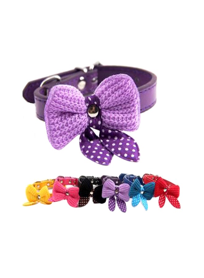 Loquat Bow Tie Style Wool Bow Pet With Bell Adjustable Dog Cat Collar Purple 13x3x9cm - Image 3