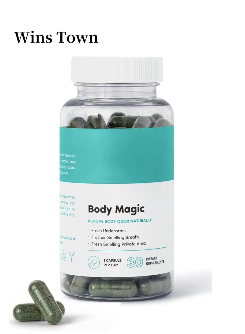 Wins Town Body Magic Chlorophyll Capsules - 30 Vegan Capsules for Detox, Digestion, Gut Health, Skin Support, and Oily Skin - Natural Energy Booster  - Image 1