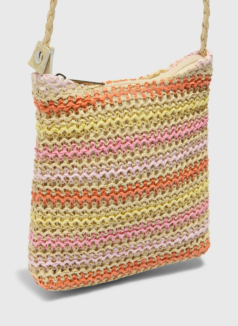 ماتلان Girls Multicolour Stripe Straw Bag