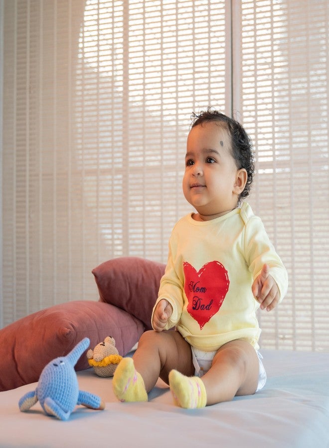 FawnFeel New Born Babies Tshirt Combo of 3 Tshirts (in, Age, 6 Months, 9 Months, Regular, All Over Giraffe, Yellow Strip & Yellow with Heart) - Image 3