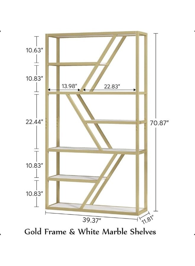 YINZUO YINZUO Marble Shelf with Metal Frame 7 Modern Designs, Space-Saving Wall-Mounted Display for Home Office, Bathroom, or Living Room Adjustable & Easy Install (Design 2)  - Image 2