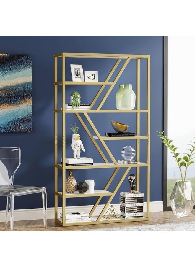 YINZUO YINZUO Marble Shelf with Metal Frame 7 Modern Designs, Space-Saving Wall-Mounted Display for Home Office, Bathroom, or Living Room Adjustable & Easy Install (Design 2)  - Image 3