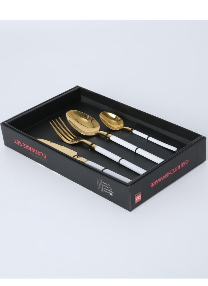 C&E A 4-Piece Set Of 304 Stainless Steel Tableware, Including 1 Large Fork, 1 Cutting Tool, 1 Large Spoon, And 1 Small Spoon  - Image 2