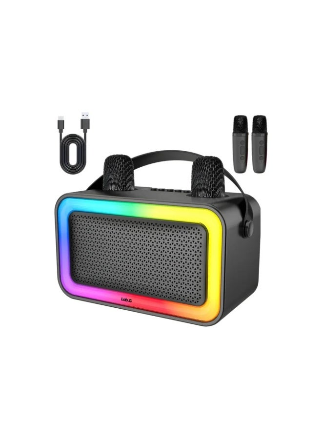Portable wireless rechargeable mini speaker with RGB flashlight for home and outdoor parties, and includes 2 microphones. - Image 2