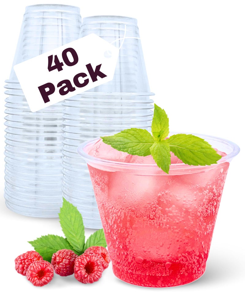 Aatriet 40 Pack 9 oz Clear Plastic Cups  9oz Clear Disposable Punch Cups Wine Glasses  Sturdy Recylable Small Drinking Cup for Wedding Party  Cocktail Cup  Plastic Tumblers for Cold Drinks - Image 1