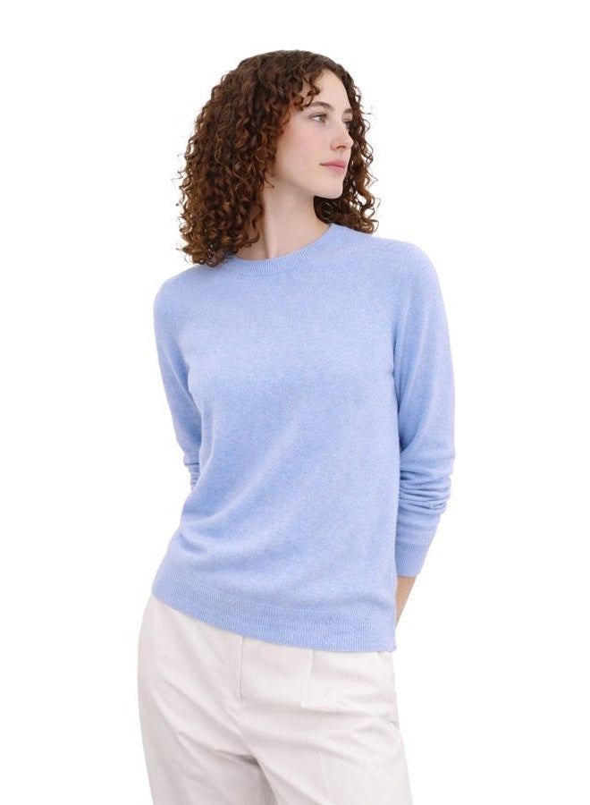 State Cashmere سويت شيرت نسائي أساسي بياقة دائرية 100% كشمير نقي كلاسيكي بأكمام طويلة (أزرق بيلا، صغير) - Image 1