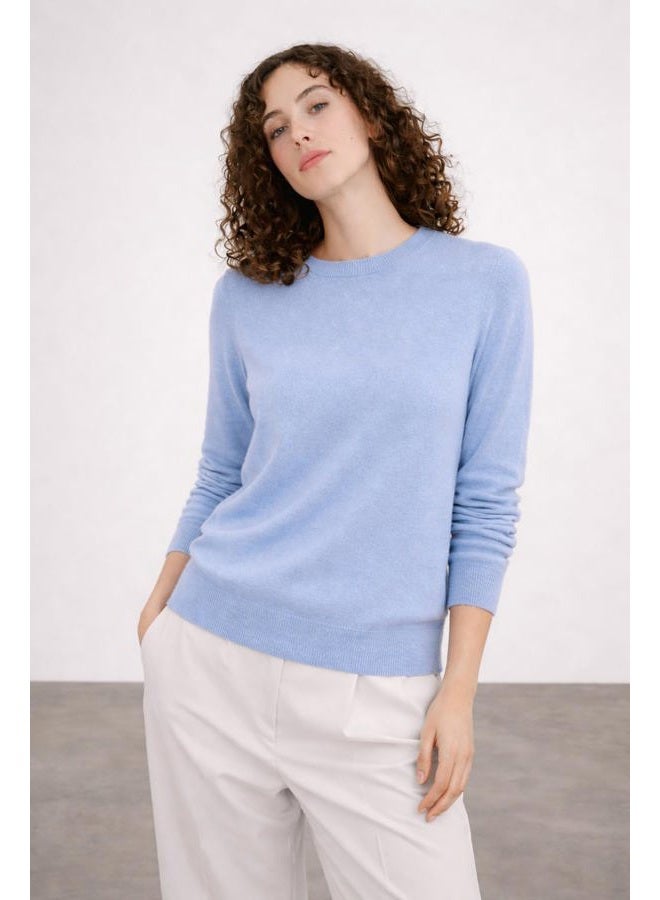 State Cashmere سويت شيرت نسائي أساسي بياقة دائرية 100% كشمير نقي كلاسيكي بأكمام طويلة (أزرق بيلا، صغير) - Image 3