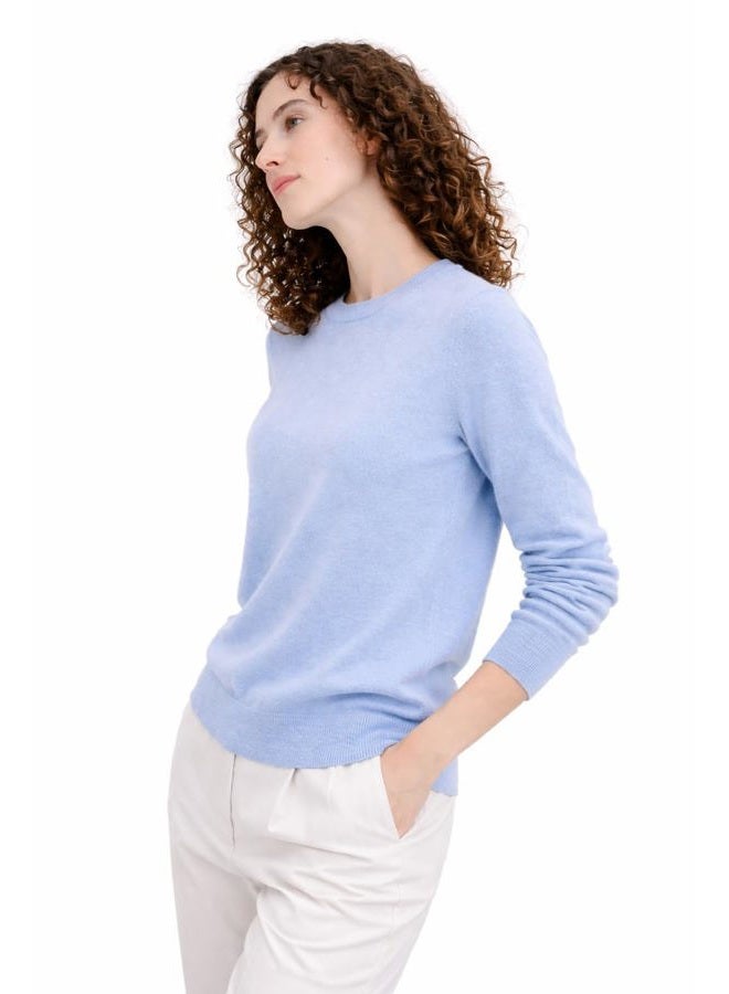 State Cashmere سويت شيرت نسائي أساسي بياقة دائرية 100% كشمير نقي كلاسيكي بأكمام طويلة (أزرق بيلا، صغير) - Image 2