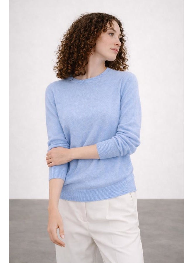 State Cashmere سويت شيرت نسائي أساسي بياقة دائرية 100% كشمير نقي كلاسيكي بأكمام طويلة (أزرق بيلا، صغير) - Image 5