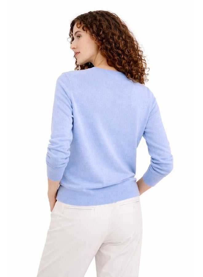 State Cashmere سويت شيرت نسائي أساسي بياقة دائرية 100% كشمير نقي كلاسيكي بأكمام طويلة (أزرق بيلا، صغير) - Image 4