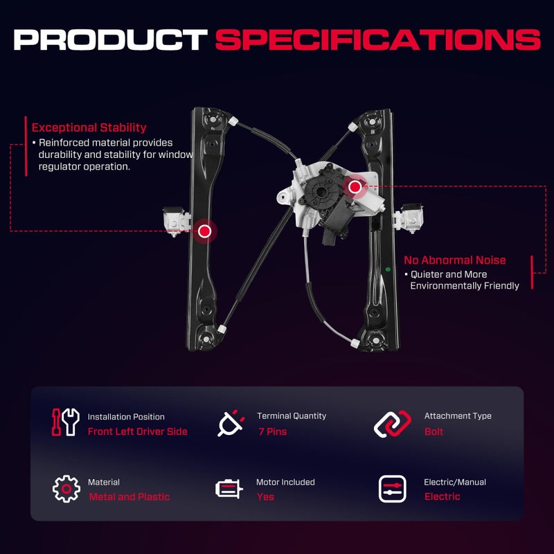 XIMAKA Front Driver Side Power Window Regulator (7 Pins) Fit for 2011-2015 Chevrolet Chevy Cruze, 2016 Chevy Cruze Limited, with Auto Up and Down, with Motor, 748-974, Front Left, 94532757 - Image 3