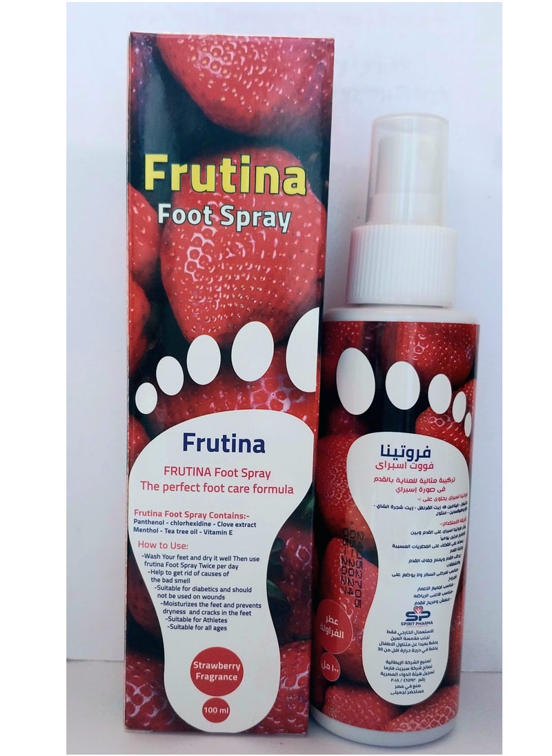 Frutina Foot Spray - Moisturizer , Prevent fungi and Deodorant   Strawberry Scent - 100 ml  - Image 1