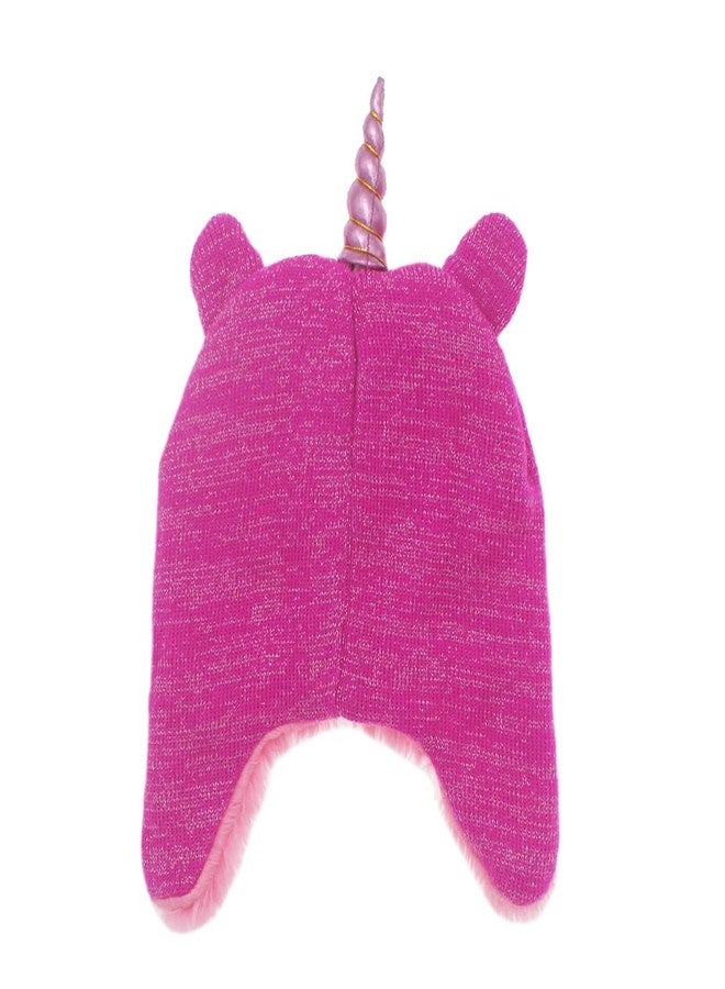 طقم قبعة وقفازات يونيكورن شتوية للبنات الصغيرات من نيو فانسي، قبعة محبوكة للأطفال مع غطاء للأذنين وقفازات قابلة للطي، لون وردي، مقاس واحد - Image 5