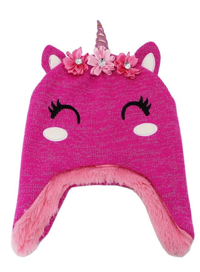 طقم قبعة وقفازات يونيكورن شتوية للبنات الصغيرات من نيو فانسي، قبعة محبوكة للأطفال مع غطاء للأذنين وقفازات قابلة للطي، لون وردي، مقاس واحد - Image 4