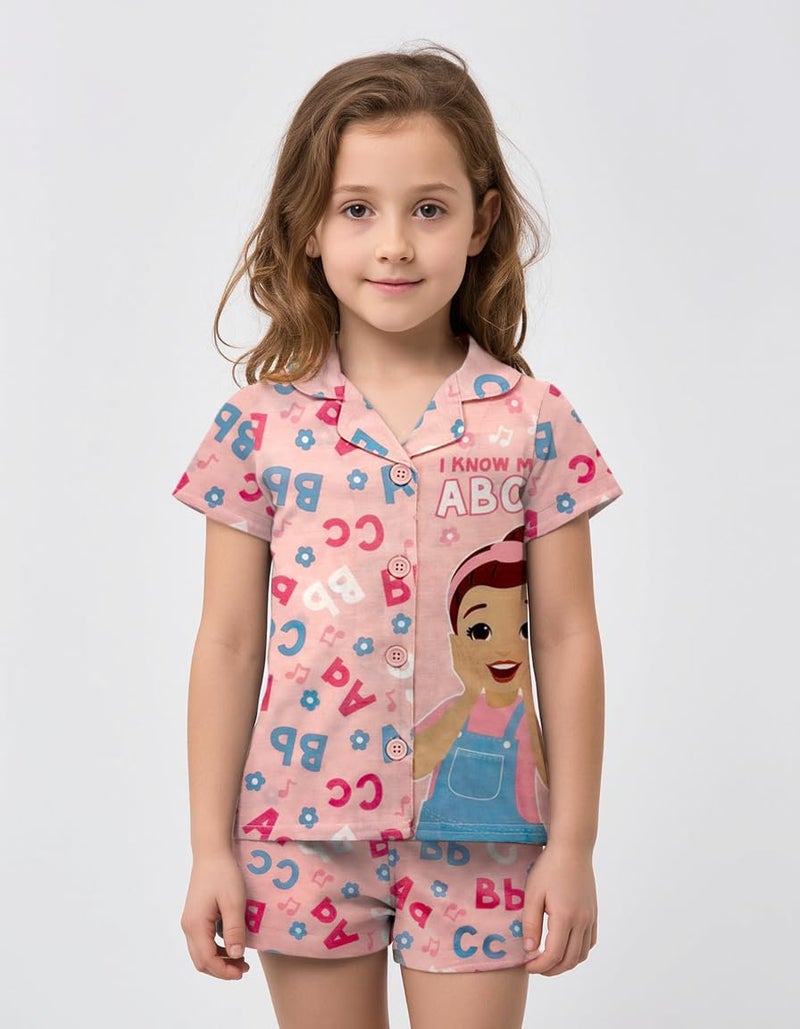 Ms. Rachel Girls Pajama Set - 2 Piece Cozy Girls Pjs, Button Down Short Sleeve & Shorts For Toddler Kids - Official Product Pink - Image 4
