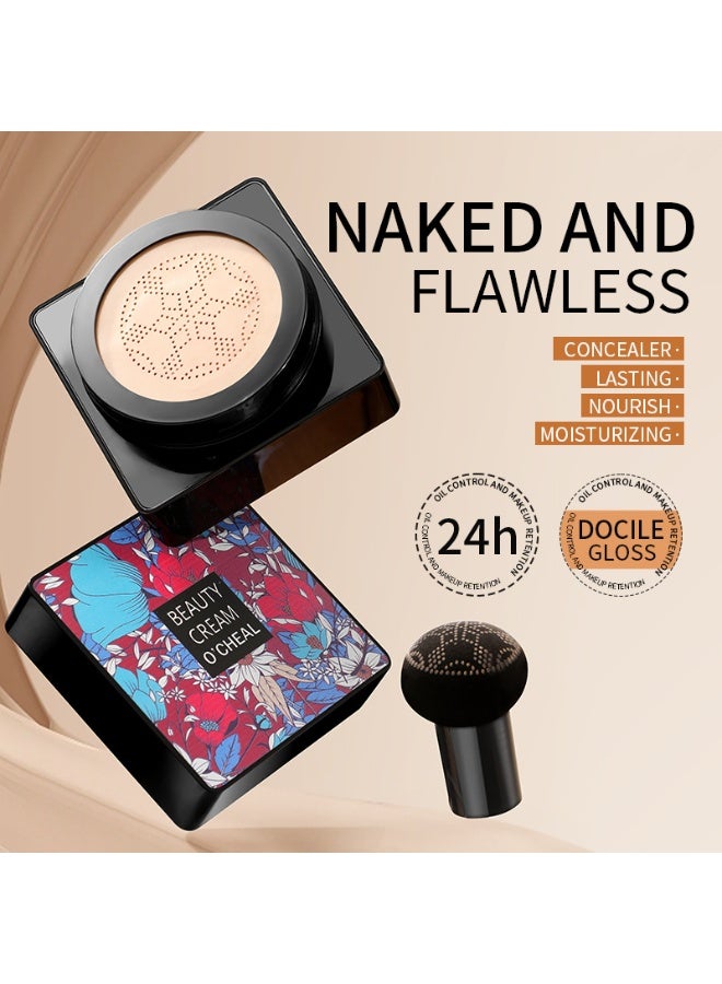 OCHEAL Air Cushion Mushroom Head Puff Foundation & Concealer - Natural Plant Formula, Flawless Lightweight Full Coverage, 12-Hour Moisturizing Oil Control, Nude Shades for All Light Types - Image 1