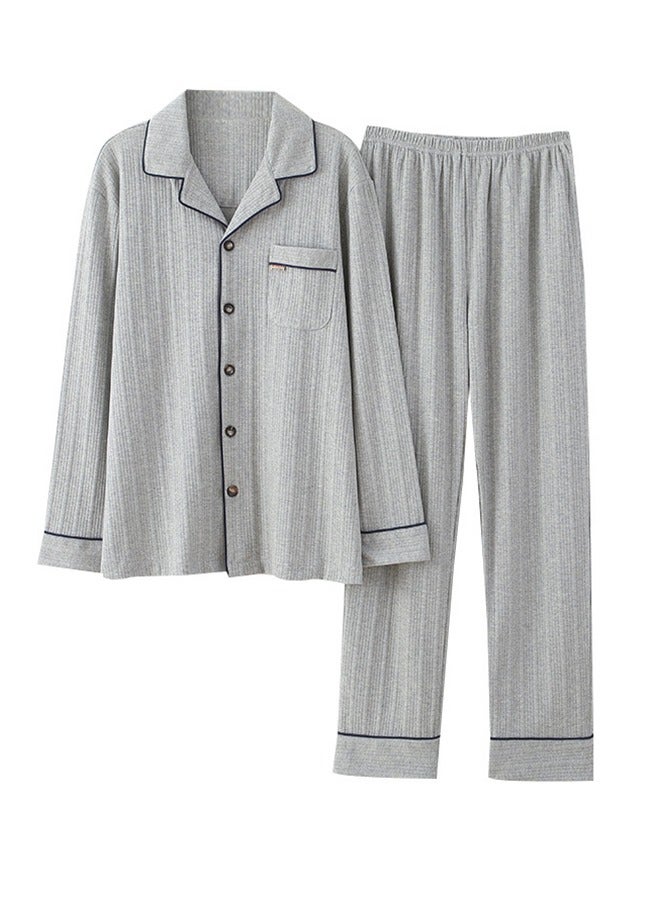 Men's Pajama Set Long Sleeve Soft Pajamas Men Button-Up Pajama Casual Set With Pockets Home Clothes Fashion Casual Family Set XL Grey  - Image 1