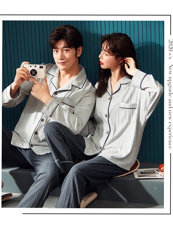 Men's Pajama Set Long Sleeve Soft Pajamas Men Button-Up Pajama Casual Set With Pockets Home Clothes Fashion Casual Family Set XL Grey  - Image 2