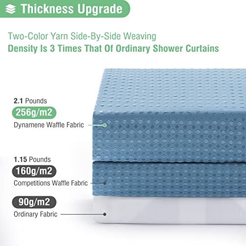 Dynamene Extra Long Shower Curtain 84 Inch Long Blue Waffle Weave Heavy Duty Fabric Bathroom Shower Curtain Weighted Hotel Thick Bath Curtain Set with 12 Plastic Hooks72x84 Moonlight Blue - Image 3