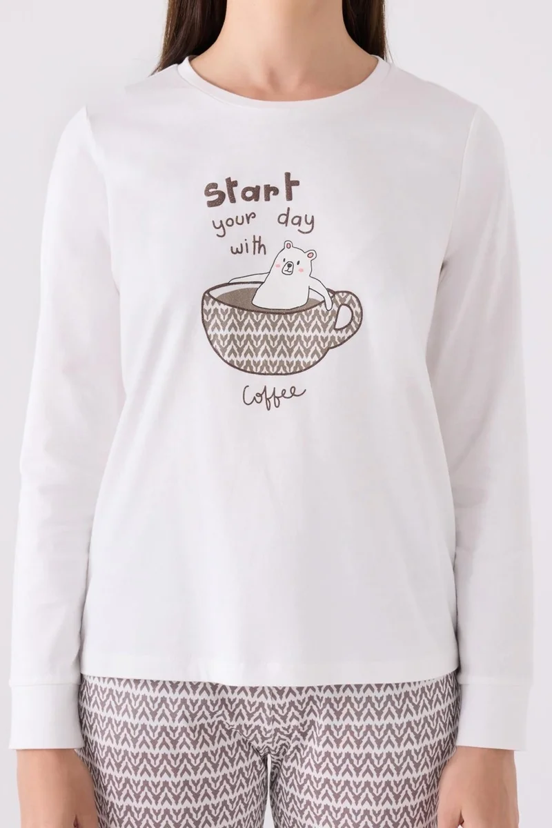 ارنيتا Women's 100% Cotton Long Sleeve Round Neck Pocket Pajama Set