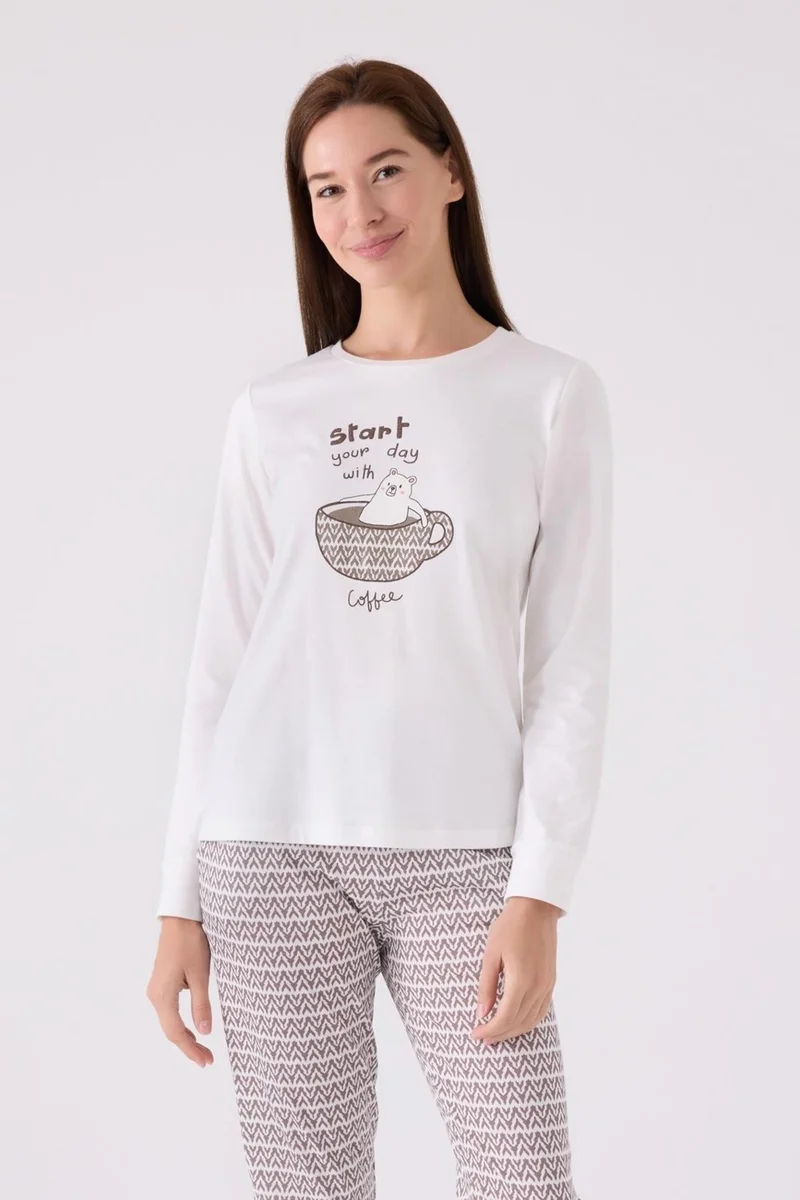 ارنيتا Women's 100% Cotton Long Sleeve Round Neck Pocket Pajama Set