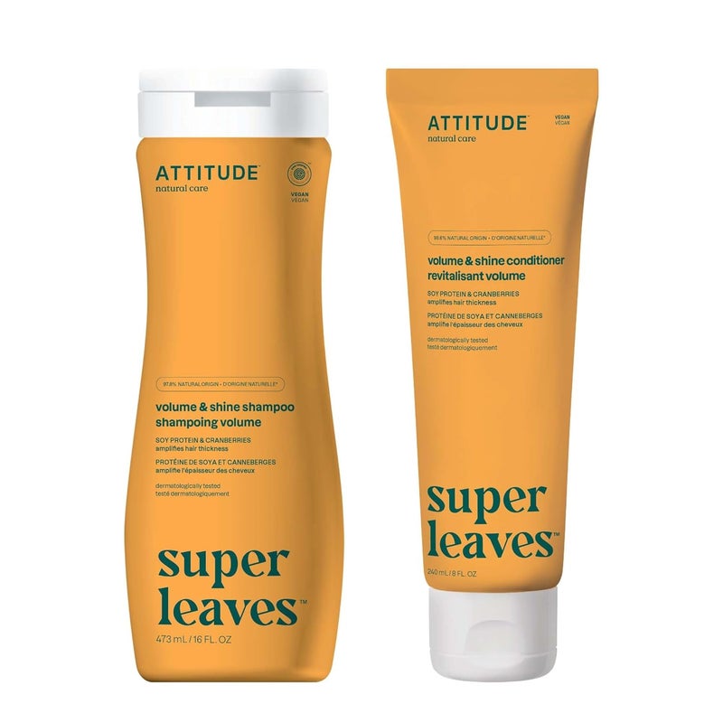 Bundle of ATTITUDE Volume And Shine Hair Shampoo and Conditioner Dermatologically Tested Plant and MineralBased Vegan Beauty Products Soy Protein And Cranberries