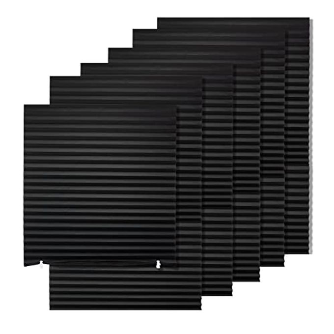 6 PACK TEMPORARY BLACKOUT PAPER SHADES FOR WINDOWSPAPER PLEATED BLINDS WITH ADHESIVENO TOOLS NO DRILLING FREE CUT SIZE TEMPORARY ROOM DARKENING SHADESBLACK 36 W X 72 H