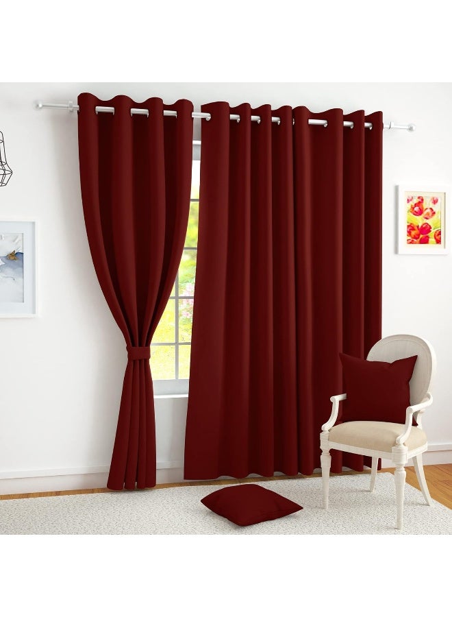 Story@Home Blackout Curtains, for Living/Bedroom. Premium Faux Silk, Rich Polyester. Light Blocking, Thermal Insulation, Noise Reduction. Grommet. Dark Red, 2 Panels, 215cm/7ft - Image 1