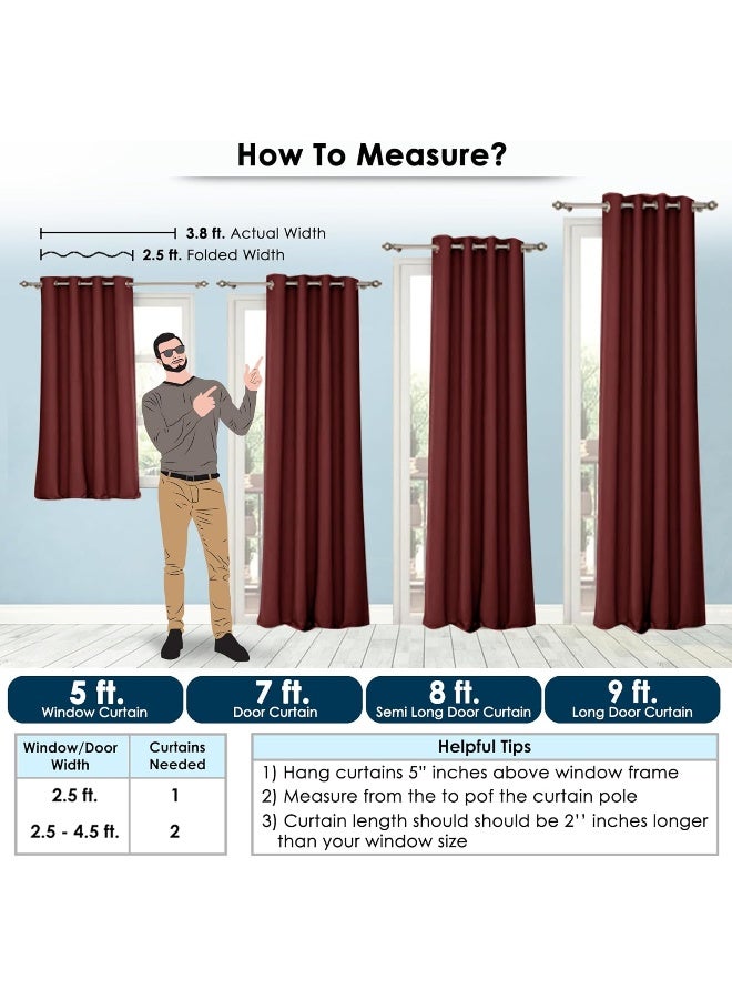 Story@Home Blackout Curtains, for Living/Bedroom. Premium Faux Silk, Rich Polyester. Light Blocking, Thermal Insulation, Noise Reduction. Grommet. Dark Red, 2 Panels, 215cm/7ft - Image 2