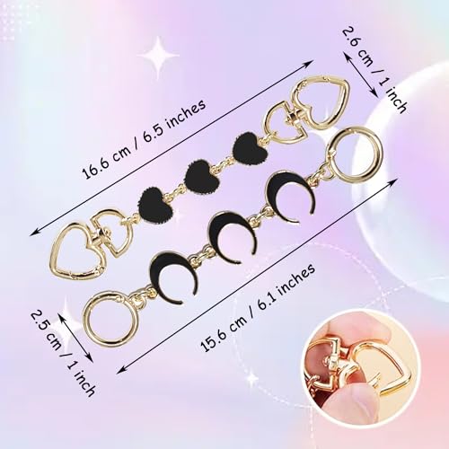 Chewarelly 2Pcs Bag chain Extender Purse Strap Extenders Handbags Extender Chain Replacement for Purse Bag Making Supplie Valentine Gifts Mother’s Day Gift(Black Moon and Heart) - Image 2