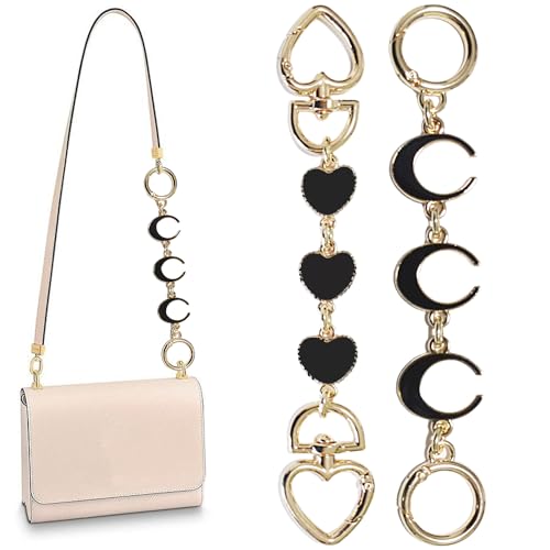 Chewarelly 2Pcs Bag chain Extender Purse Strap Extenders Handbags Extender Chain Replacement for Purse Bag Making Supplie Valentine Gifts Mother’s Day Gift(Black Moon and Heart) - Image 1