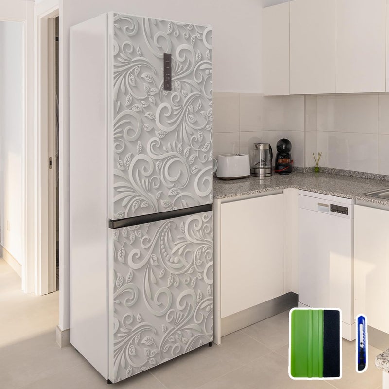funlife Vintage Self-Adhesive Fridge Door Mural with Tools for Kitchen, 11.25" x64.17" 2pc, Abstract Floral - Image 1