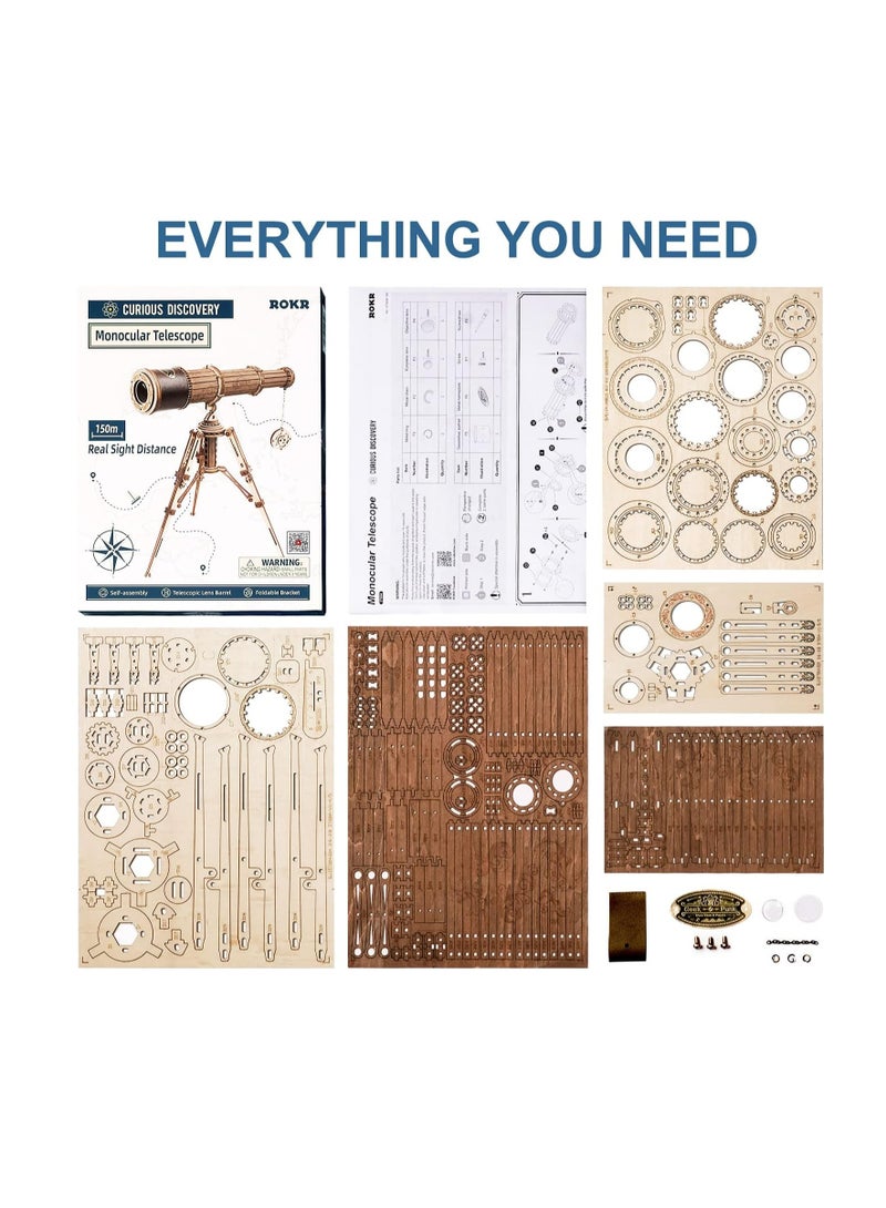 Robotime ROKR Monocular Telescope 3D Wooden Puzzle ST004,Assembly Brain Teaser 3D Wooden Puzzle DIY Build Model Crafts Kits, Unique Gifts and Home Decor for Teens or Adults  - Image 5