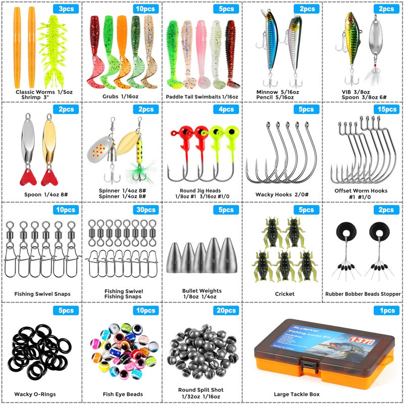 PLUSINNO Fishing Lures, 137Pcs Tackle Box with Tackle Included, Crankbaits, Spoon, Hooks, Weights & Other Accessories, Fishing Bait Lure Gear Kit Gift for Men Bass Freshwater - Image 4