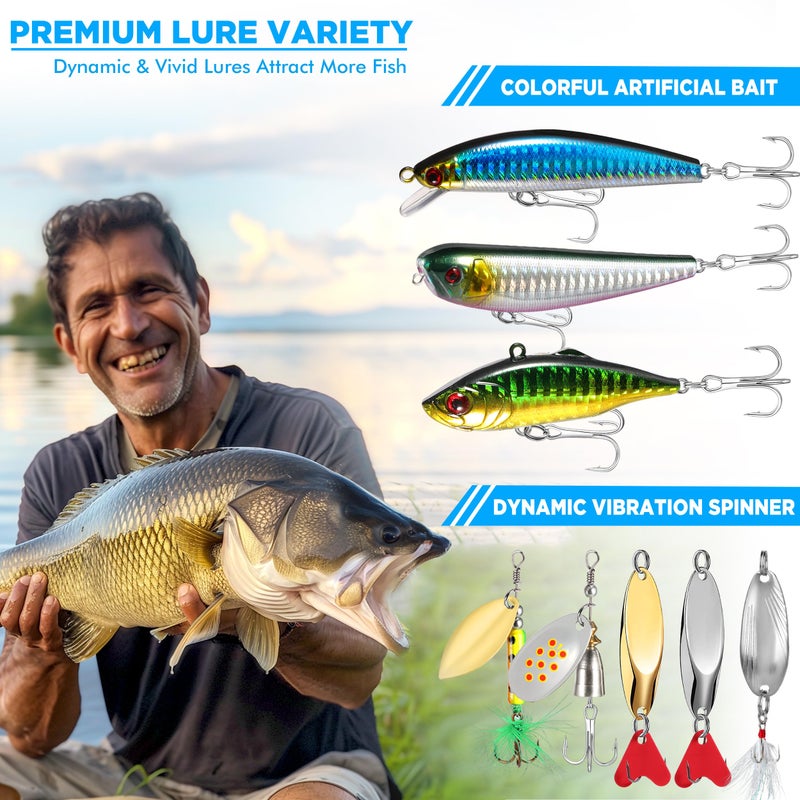 PLUSINNO Fishing Lures, 137Pcs Tackle Box with Tackle Included, Crankbaits, Spoon, Hooks, Weights & Other Accessories, Fishing Bait Lure Gear Kit Gift for Men Bass Freshwater - Image 5