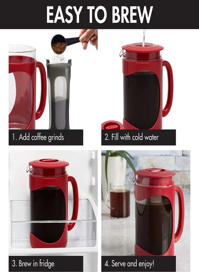 Primula Burke Deluxe Cold Brew Iced Coffee Maker, Comfort Grip Handle, Durable Glass Carafe, Removable Mesh Filter, Perfect 6 Cup Size, Dishwasher Safe, 1.6 qt, Red - Image 3