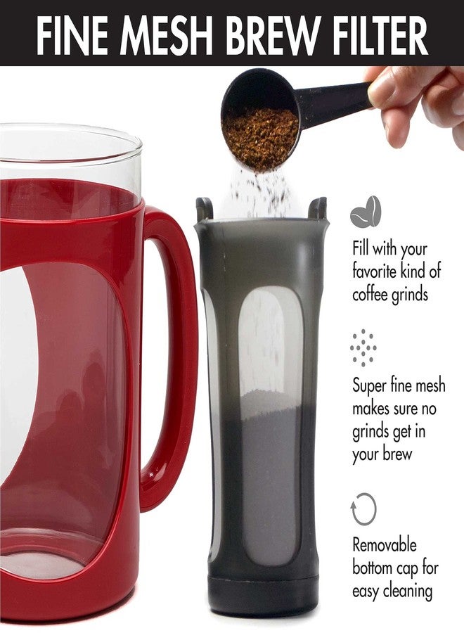 Primula Burke Deluxe Cold Brew Iced Coffee Maker, Comfort Grip Handle, Durable Glass Carafe, Removable Mesh Filter, Perfect 6 Cup Size, Dishwasher Safe, 1.6 qt, Red - Image 5
