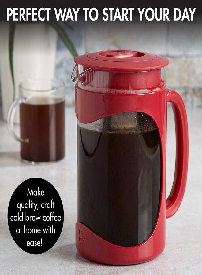 Primula Burke Deluxe Cold Brew Iced Coffee Maker, Comfort Grip Handle, Durable Glass Carafe, Removable Mesh Filter, Perfect 6 Cup Size, Dishwasher Safe, 1.6 qt, Red - Image 2