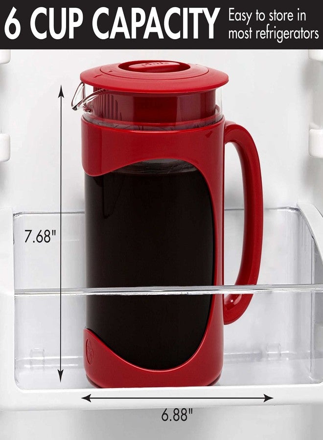 Primula Burke Deluxe Cold Brew Iced Coffee Maker, Comfort Grip Handle, Durable Glass Carafe, Removable Mesh Filter, Perfect 6 Cup Size, Dishwasher Safe, 1.6 qt, Red - Image 4