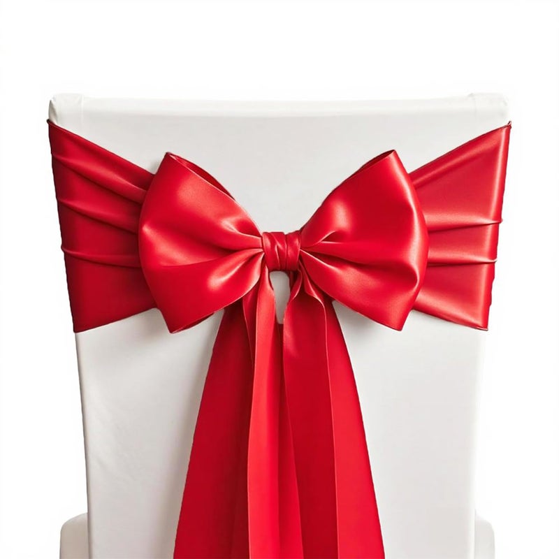 SINSSOWL Pack of 50 Satin Red Chair Sashes for Wedding - SINSSOWL Chair Bows 7x108 Inches Chairs Ribbons Fitting Birthday Party Anniversary Bridal Shower Events Decorations - Image 1
