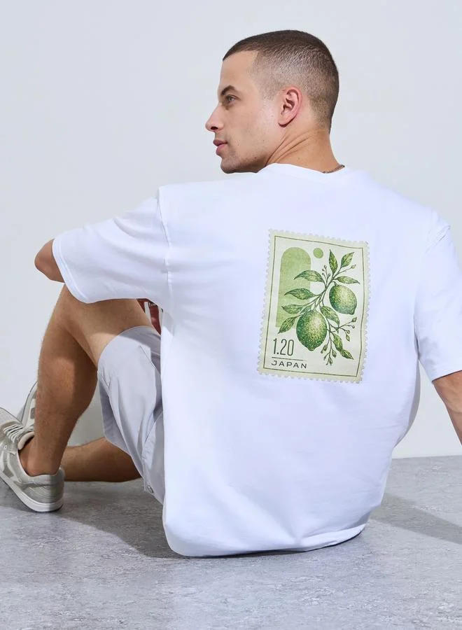 Styli Men White Graphic Print Oversized T-Shirt
