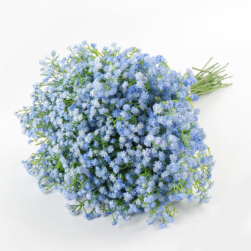 DEEMEI 15 PCS Babys Breath Artificial Flowers Fake Babys Breath Flowers Artificial Bulk Blue Gypsophila Bouquets Real Touch Faux Flowers for Wedding Floral Arrangement Party Home Decoration