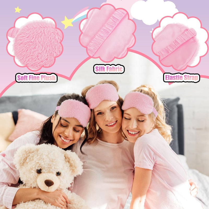 Chicingyou 48 Pcs Spa Sleepover Party Supplies 12 Bow Headband 12 Plush Sleep Eye Mask Covers 12 Pair Fuzzy Sock 12 Gift Bags for Sleeping Sleepover Slumber Baby Shower Wedding Party Gift(Pink) - Image 4
