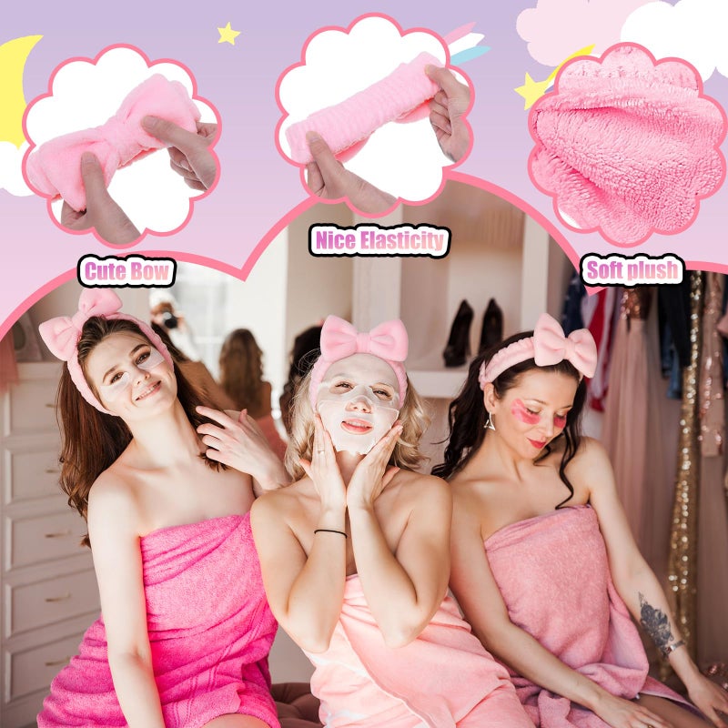 Chicingyou 48 Pcs Spa Sleepover Party Supplies 12 Bow Headband 12 Plush Sleep Eye Mask Covers 12 Pair Fuzzy Sock 12 Gift Bags for Sleeping Sleepover Slumber Baby Shower Wedding Party Gift(Pink) - Image 3