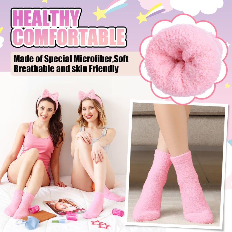 Chicingyou 48 Pcs Spa Sleepover Party Supplies 12 Bow Headband 12 Plush Sleep Eye Mask Covers 12 Pair Fuzzy Sock 12 Gift Bags for Sleeping Sleepover Slumber Baby Shower Wedding Party Gift(Pink) - Image 5