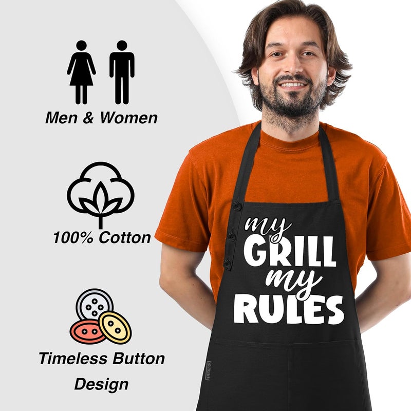 TOSHE Funny Apron Waterdrop Resistant Cotton Apron with adjustable Aprons for Women with Pockets 12 Color option Cooking (Black - My Grill My Rules) - Image 5